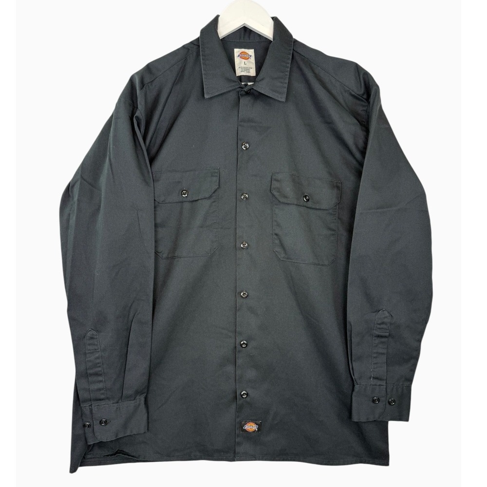 Dickies Men's Large Black Long Sleeve Work Shirt Button Front Utility Uniform